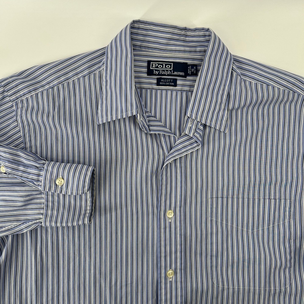 Polo Ralph Lauren Button Down Shirt Mens 16 34/35 Blue White Alcott Striped